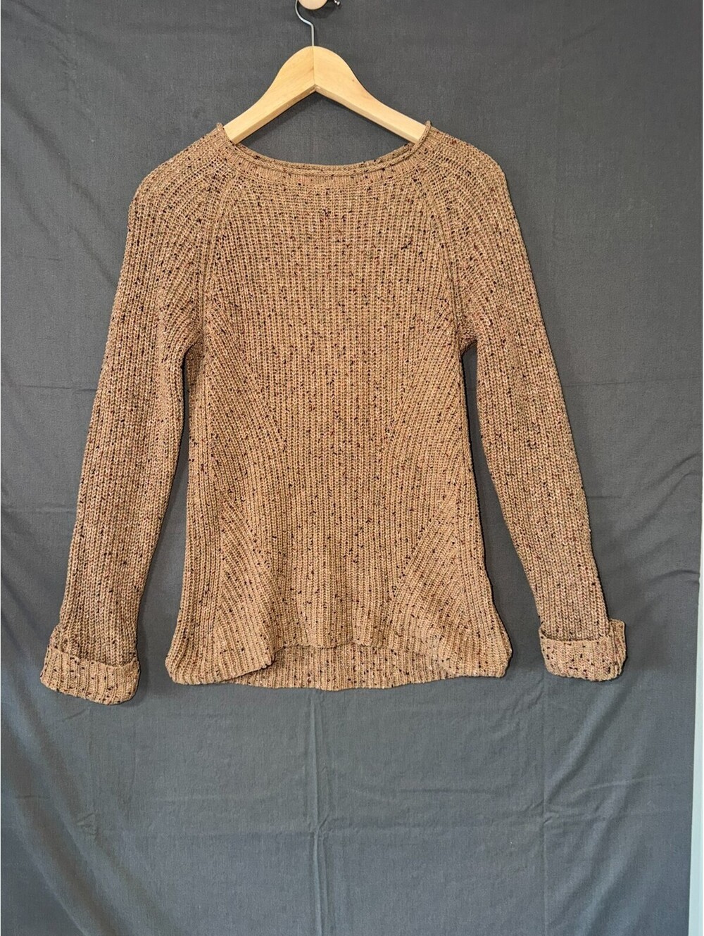 M Sweater Pullover Marled Speckled Brown Chunky Ribbed Kn